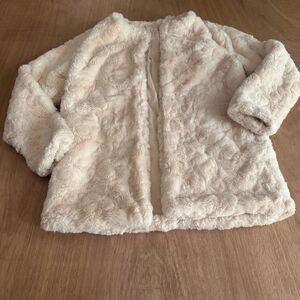 Sadie & Sage Faux Fur Open Front Jacket Cream Beige M/L Plush Lined Coat